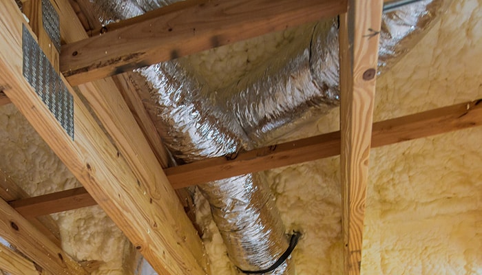 residential ductwork in the ceiling of a home's attic